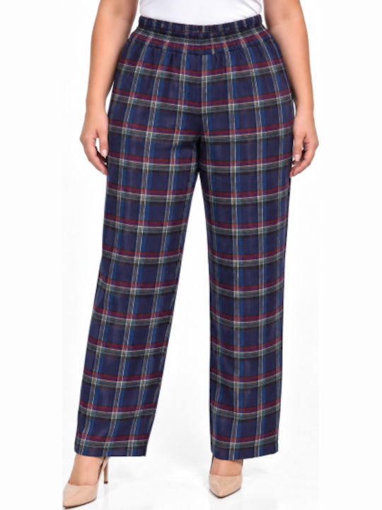 Pantaloni Dama Din Țesătură Cu Cauciuc În Croială Regular Albastru WH-41561-27TR-Albastru