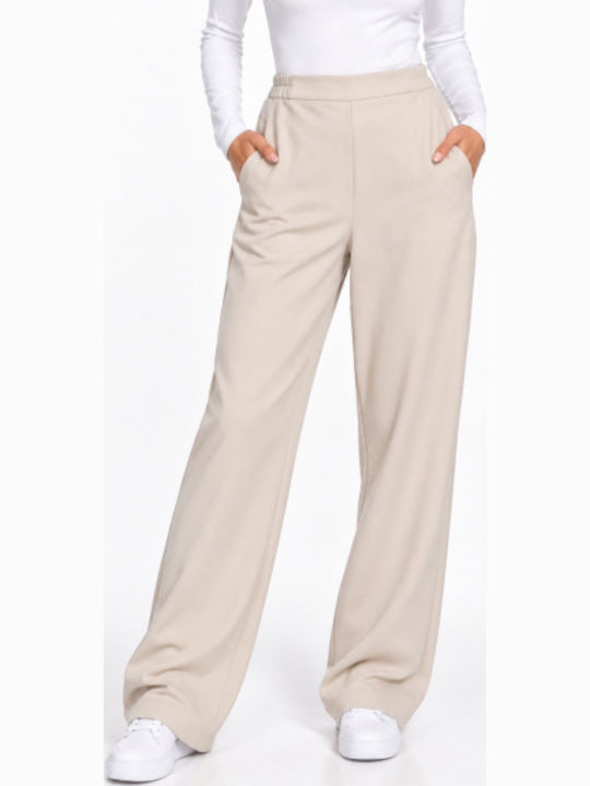 Pantaloni Largi Dama În Croială Regular Bej WB-41558-27TR-Bej