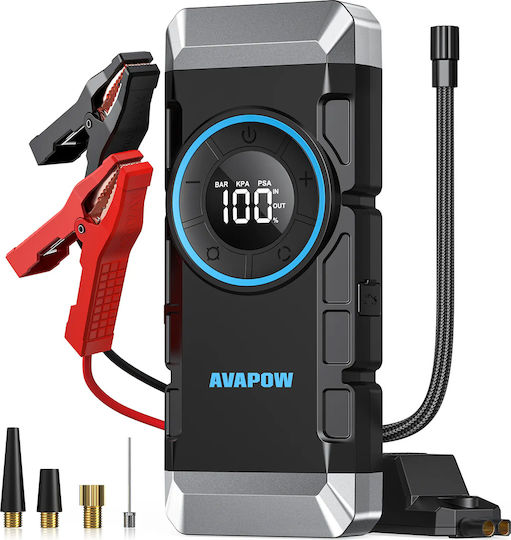 Avapow WP2 Преносим Стартер за Автомобилен Акумулатор и Мотоциклет 12000mAh с Захранваща банка / USB / Помпа / Фенер 12V