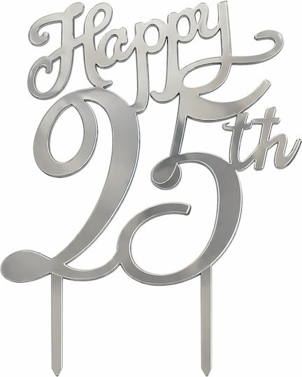 Cake Topper "happy 25th" Silver Model Dekora