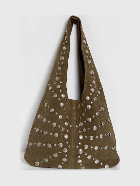 Damen-Schultertasche aus Wildleder in Kamel