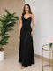 Sommer Maxi Abendkleid Slip Dress Satin Schwarz
