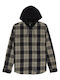 Ruckus Hooded Cămașă cu Mâneci Lungi, Regular Fit, în Carouri Negre