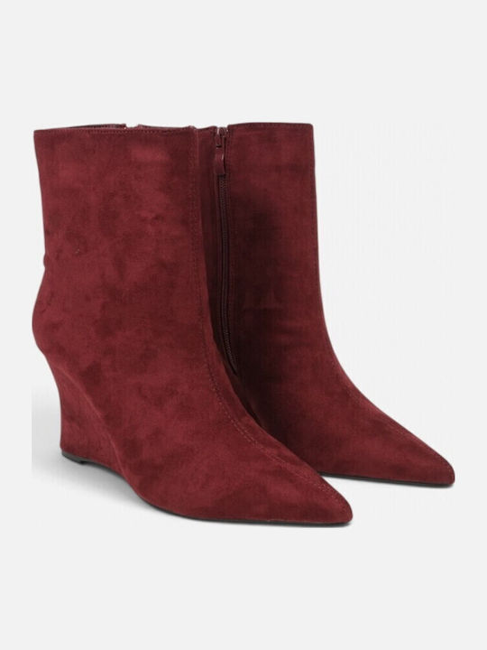 Suede Women's Ankle Boots with Platform Burgundy