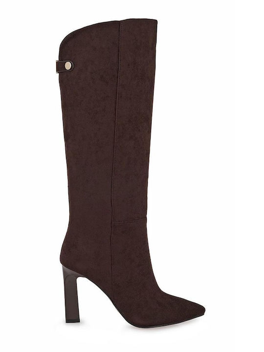 Exe Braune Wildleder-Damenstiefel mit hohem Absatz
