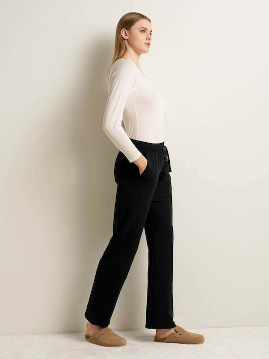 Pantaloni Dama Tesatura cu Cauciuc in Linie Dreapta Negru