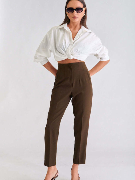 Decoro Women's High Rise Fabric Trousers Dark B...