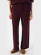 Pantaloni Dama Din Țesătură În Croială Relaxed Burgundy