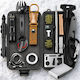 Linomag Kit de Supraviețuire Complet 45+ Funcții Set Camping de Urgență Lanternă LED Stilou Tactical Ustensil Multifuncțional Aprinzător de Foc Pătură Termică Brățară Paracord Busolă Fluier Card Multifuncțional 21 X 11.5 X 6 Cm Negru