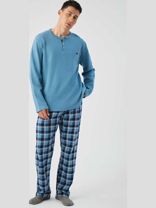 Minerva Bull Bull Winter Herrenpyjama Blau Pastell