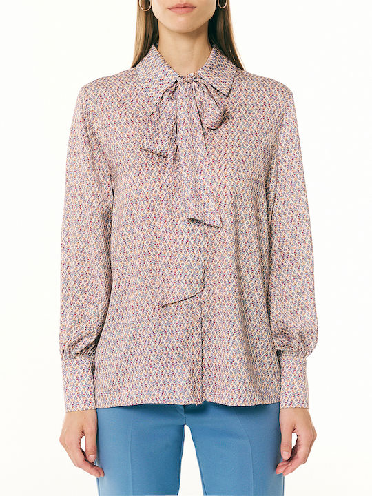 Langärmeliges Damen-Satin-Halbknopfhemd Multi