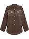 Celestino Women's Corduroy Shirt Fringes Brown