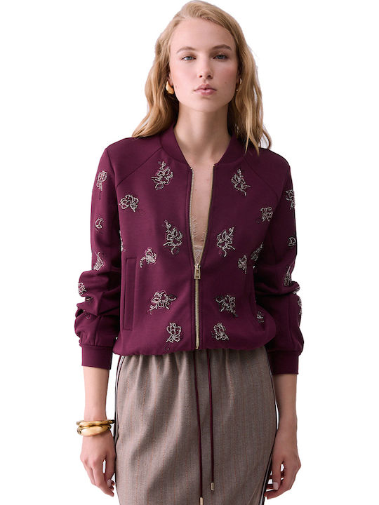 Women's Knitted Cardigan with Zipper Burgundy