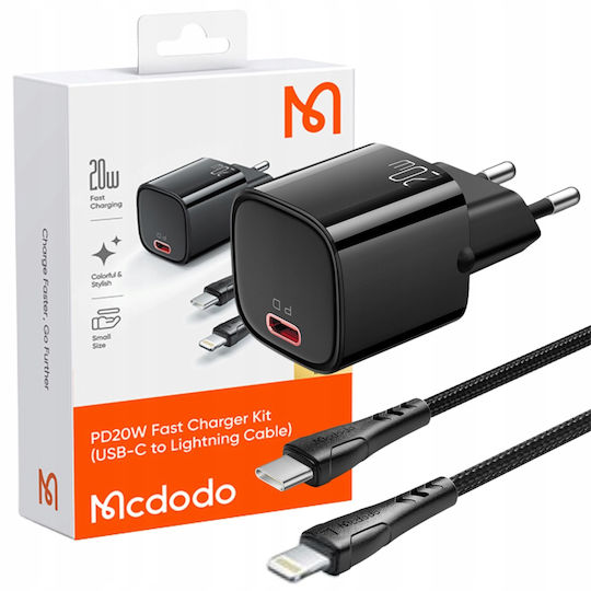 Mcdodo Handyladegerät mit USB-C Ausgangsanschluss und Kabel USB-C - Lightning 20W Schwarz (CH-4693)