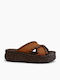 Leather Women's Flat Sandals Flatforms Brown 12023 T00