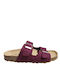 Leather Women's Flat Sandals Burgundy