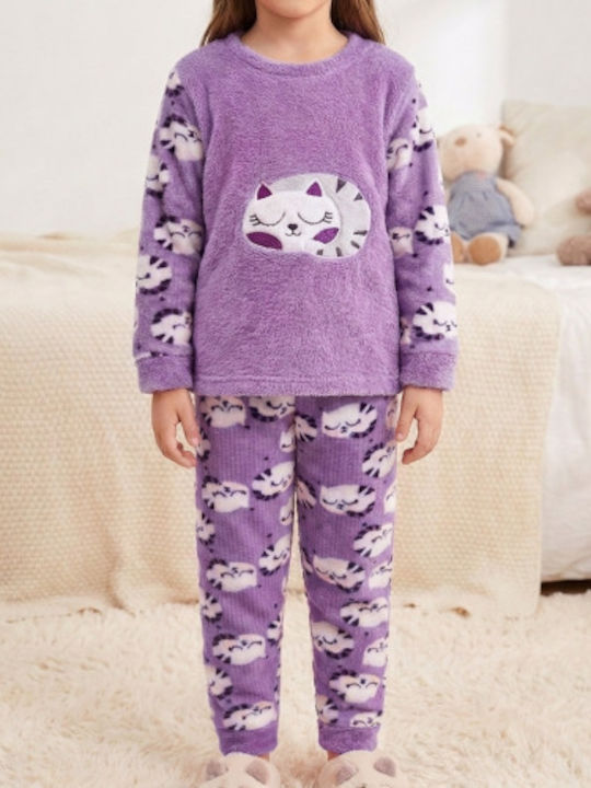 Happy Touch Παιδική Πιτζάμα Χειμωνιάτικη Fleece Μωβ