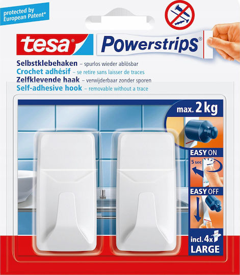 Tesa 58272-00000-20 Cârlige cu Autocolant Din Lemn Albe 2 Bucăți