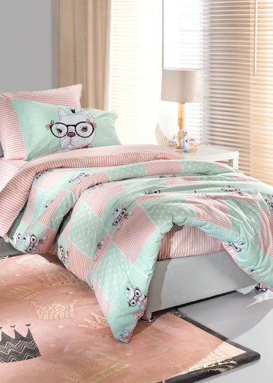 Saint Clair Set Single Cotton Sheets Rosie Mint 160x260cm 3 Pieces