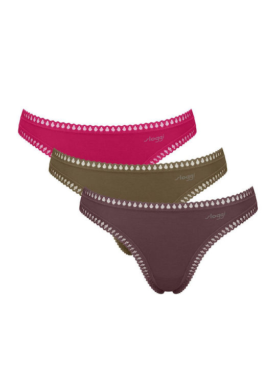 Sloggi Βαμβακερά Γυναικεία Slip 3Pack Μπορντό/κ...