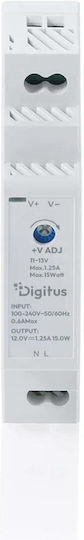 Digitus Digitus Τροφοδοτικό Ράγας με Έξοδο 12V και Ισχύ 15W 1.25A