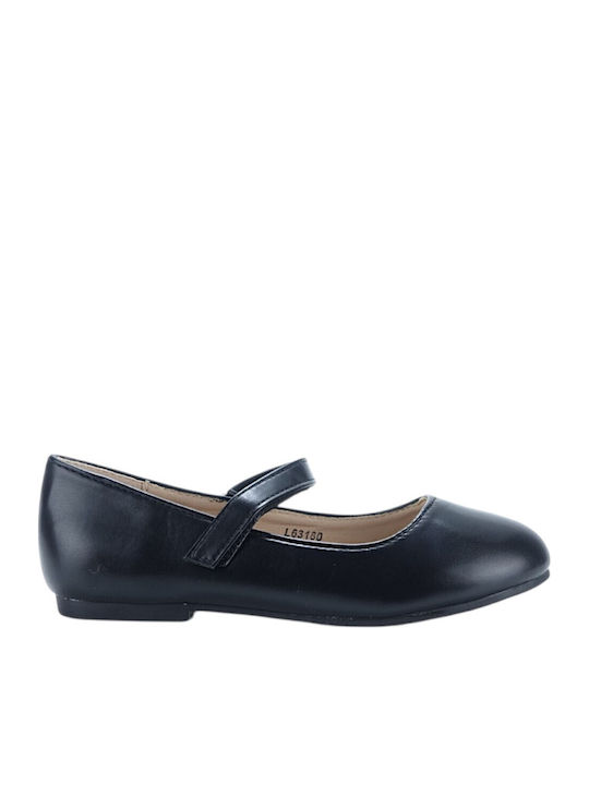 Kids Ballerinas With Hoop & Loop Closure Black