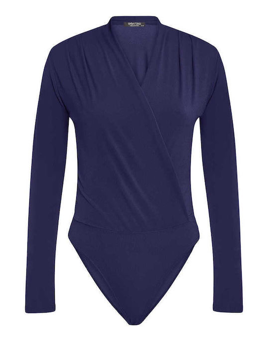 Celestino Damen-Bodysuit Wickel Piqué Dunkelblau