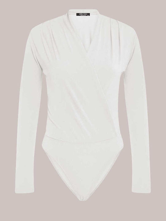 Celestino Damen-Bodysuit Wickel Pliés Creme