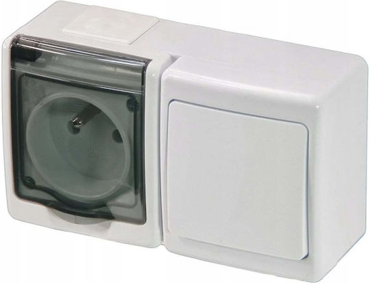 PAWBOL Single External Waterproof Power Socket with Lid and Switch White