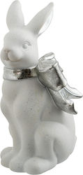Polyester White Rabbit Silver Bow 12.3x10.6x20.8cm