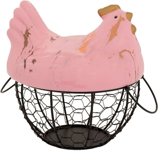 Pui Ceramic Roz Coș Metalic Auriu 20x24 cm