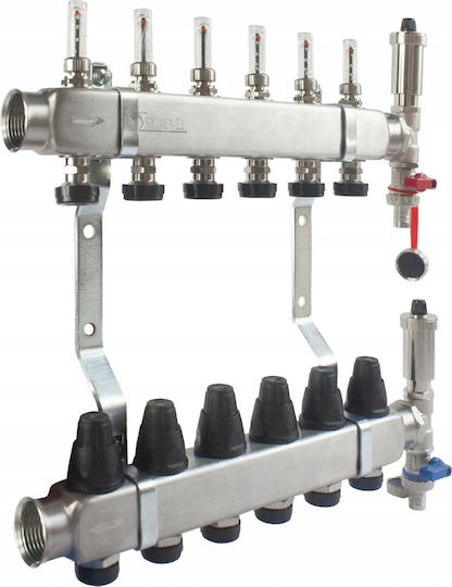 Ferro Colector Din Oțel Inoxidabil Inox Cu 11 Ieșiri Debitmetre Supape Termostatice Supape De Golire Aerisitoare Automate