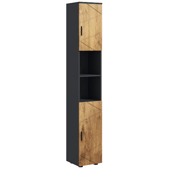 Kleankin Badezimmer-Säulenschrank Boden M30xB30xH183cm Eiche