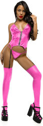 Glossy Kira Wetlook Set Top & Panties Suspender Straps – Pink
