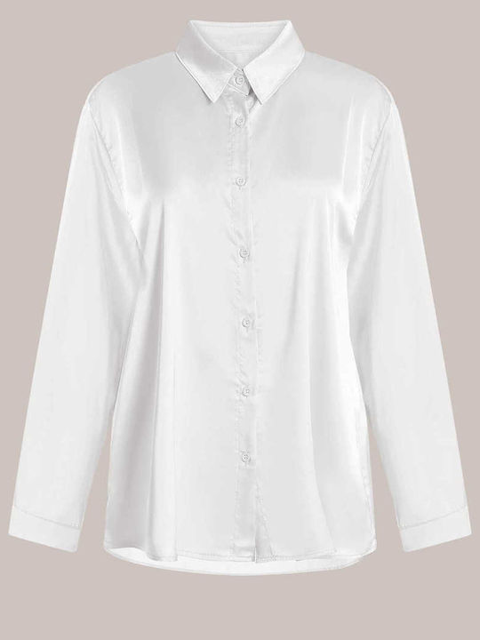 Celestino Damenhemd Satin Monochrom Weiß