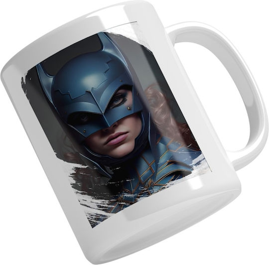 Batman Girl Portrait, Mask, Marvel, Superheroes, Cartoons Cană Ceramică Albă 330ml (Personalizat)