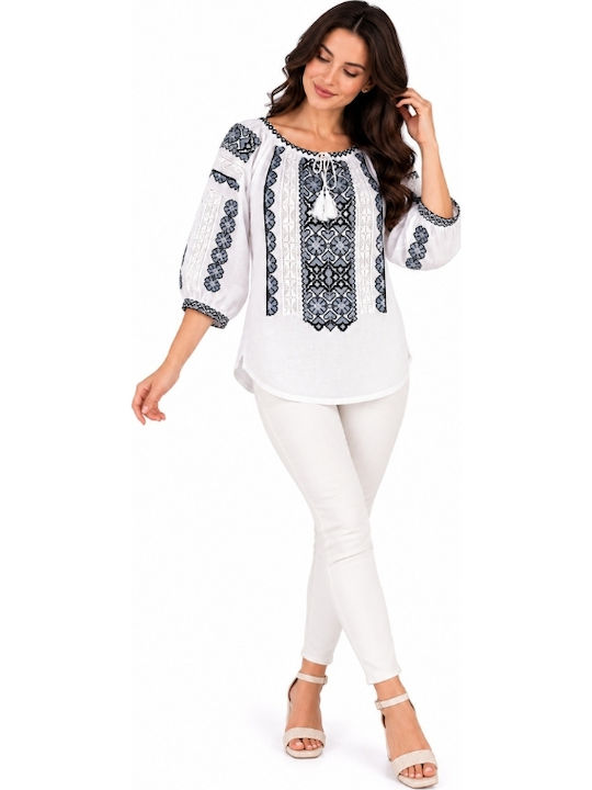 Bluză Damă din Bumbac White/Grey