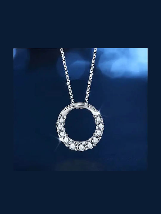 By Queen Ασημένιο Κολιέ 925 Crystal Circle Λευκά Ζιργκόν