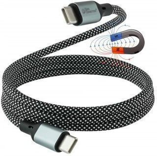Good Connections Magnetic / Spiral / Braided USB 2.0 Video Cable USB-C Male - USB-C 60W PD Black 1m 2060-MT010SW