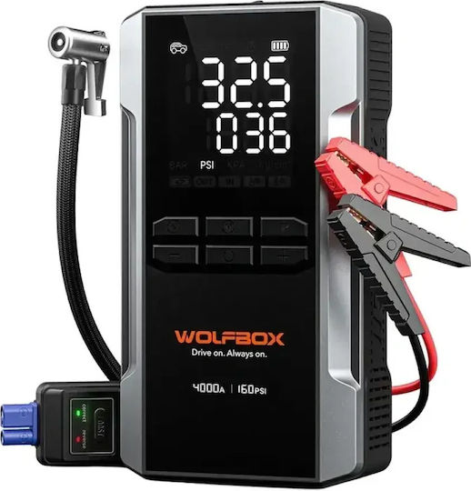 Wolfbox MegaVolt 24 Air Преносим Стартер за Автомобилен и Мотоциклетен Акумулатор 24000mAh със Захранваща Банка / USB / Помпа / Фенер 12V