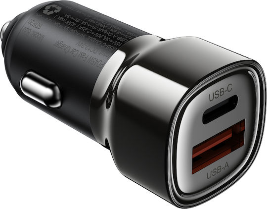 Acefast Car Charger with Ports: 1xUSB-A 1xType-C Black