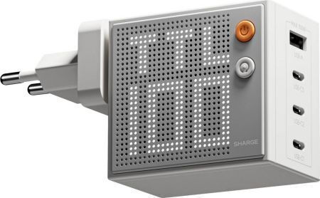 Sharge Ladegerät Ohne Kabel GaN mit USB-A-Anschluss und 3 USB-C-Anschlüssen 100 W Power Delivery Weiß (Pixel)