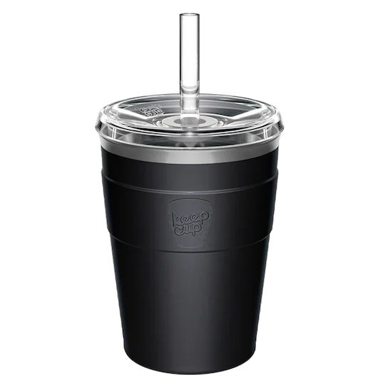 Keep Cup Pahar Termos Din Oțel Inoxidabil / Plastic 340ml Negru Cold Cup Thermal Black cu Pai