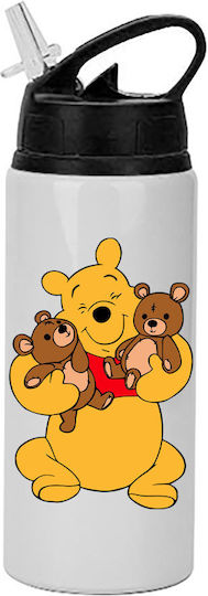 Winnie-Pooh-Trinkflasche 600 ml Weiß mit schwarzem Deckel