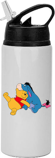 Winnie-Pooh-Trinkflasche 600 ml Weiß mit schwarzem Deckel