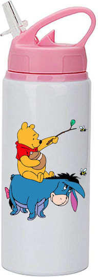 Winnie-Pooh-Trinkflasche 600 ml Weiß mit rosa Deckel