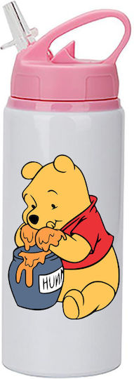 Winnie-Pooh-Trinkflasche 600 ml Weiß mit rosa Deckel