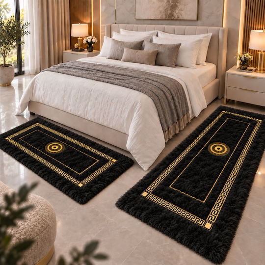 My Home Luxury Set de Covoare Shaggy pentru Dormitor Negre 3 Bucăți