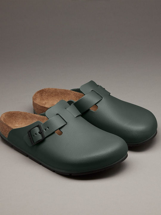 Birkenstock Boston Pro Δερμάτινα Σαμπό Πράσινα