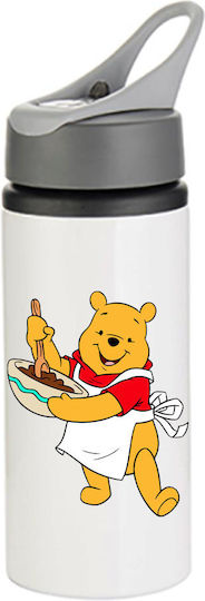 Trinkflasche Winnie Pooh 600 ml Weiß mit grauem Deckel